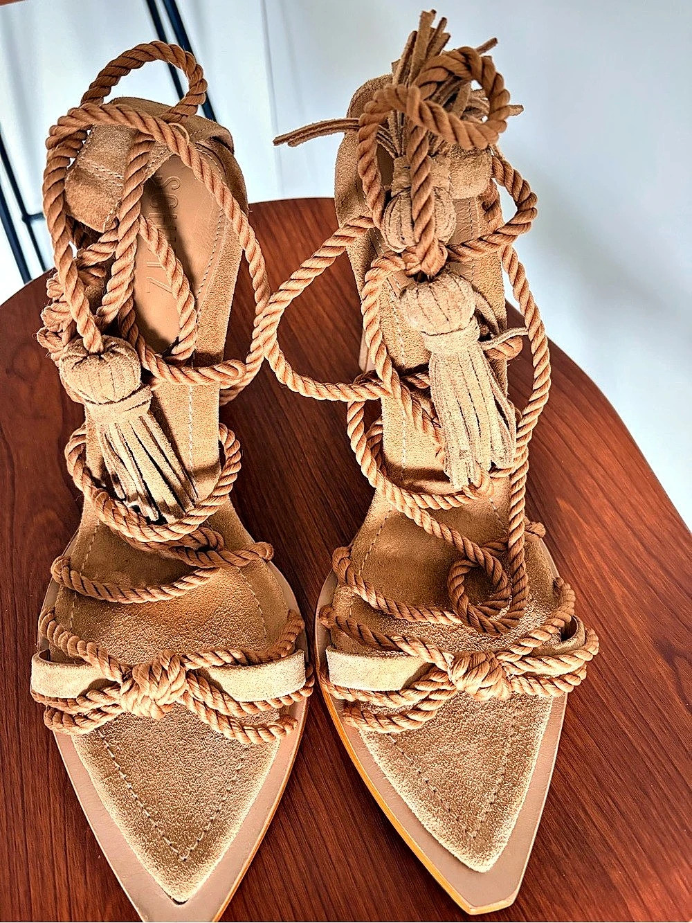 Schutz Kailey Sandal Rope Tassel Heeled Sandals Brown US 9.5